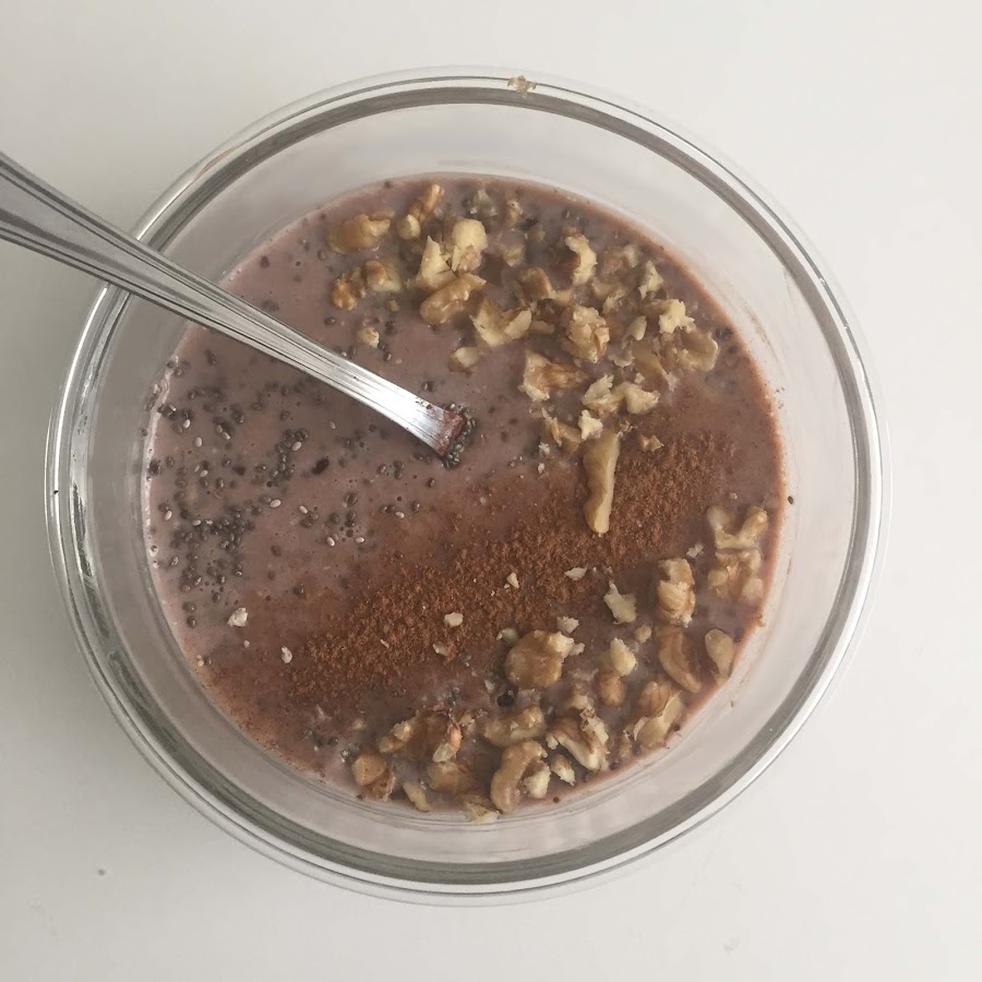Gachas de avena con cacao canela y nueces
