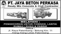 PT. JAYA BETON PERKASA [ Batching Plant Palembang ]: Beton Readymix  Palembang