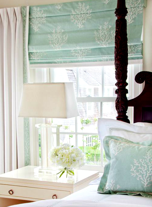 Turquoise Coral Roman Shade Bedroom