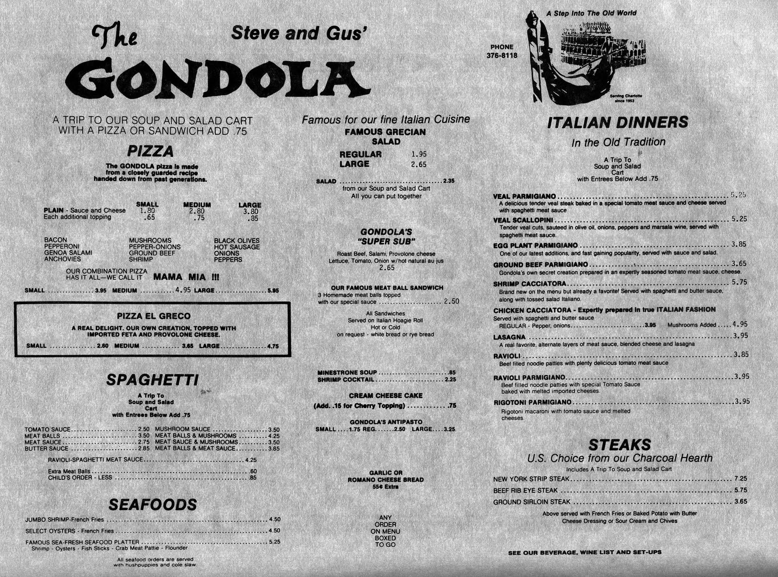 Gondola Lebanon Tn Menu