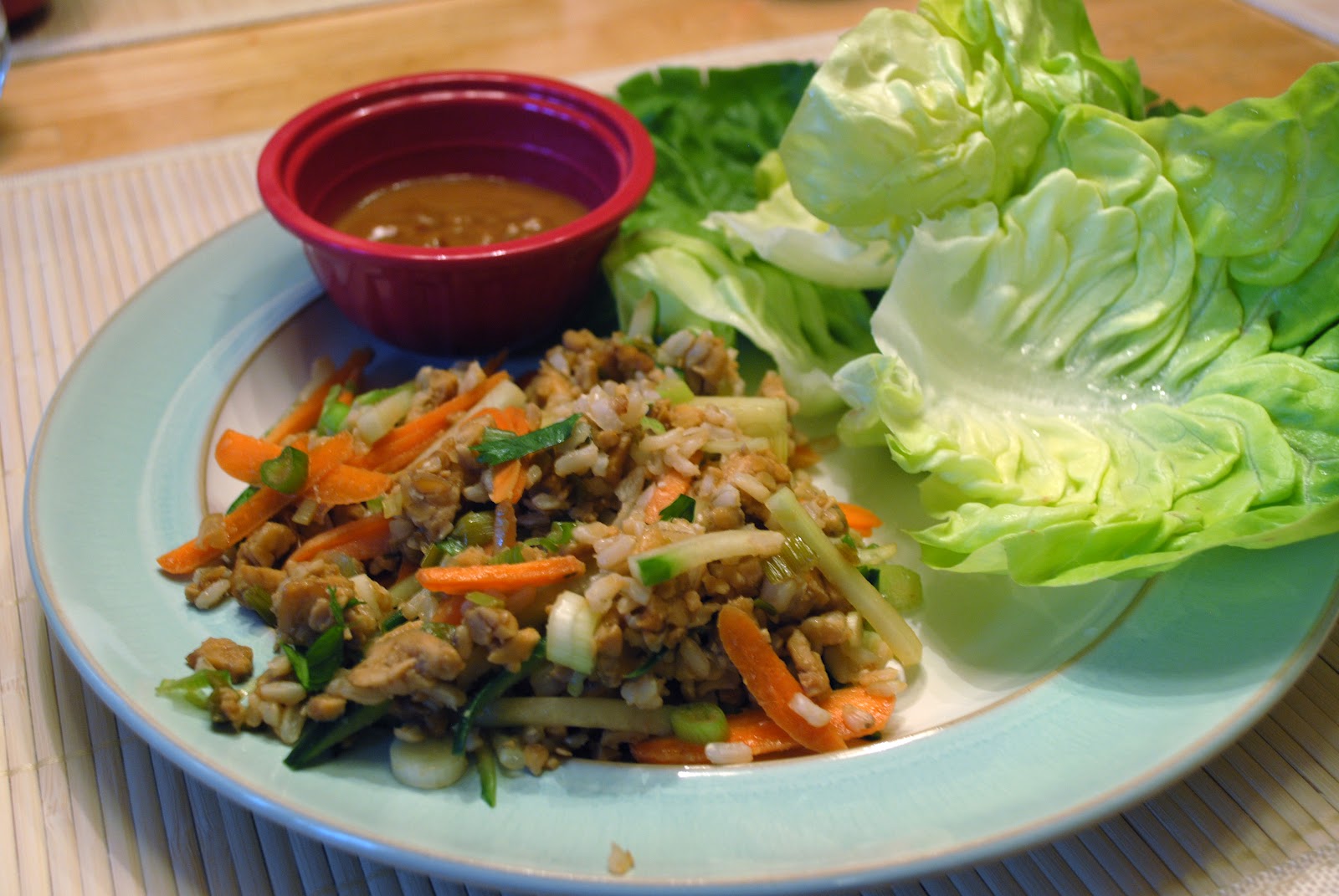 Asian Lettuce Wraps with Hoisin Peanut Sauce