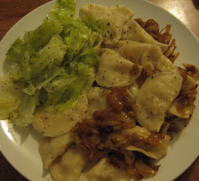 Steamed Cabbage with Butter and Poppy Seeds with pierogies
