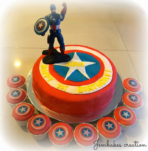 Jembakes... Captain America cake and cupcakes set...