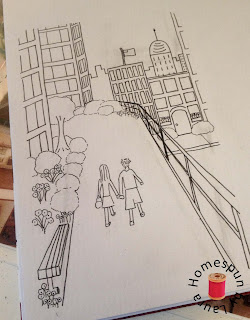 drawing sketching people walking on High Line in NYC