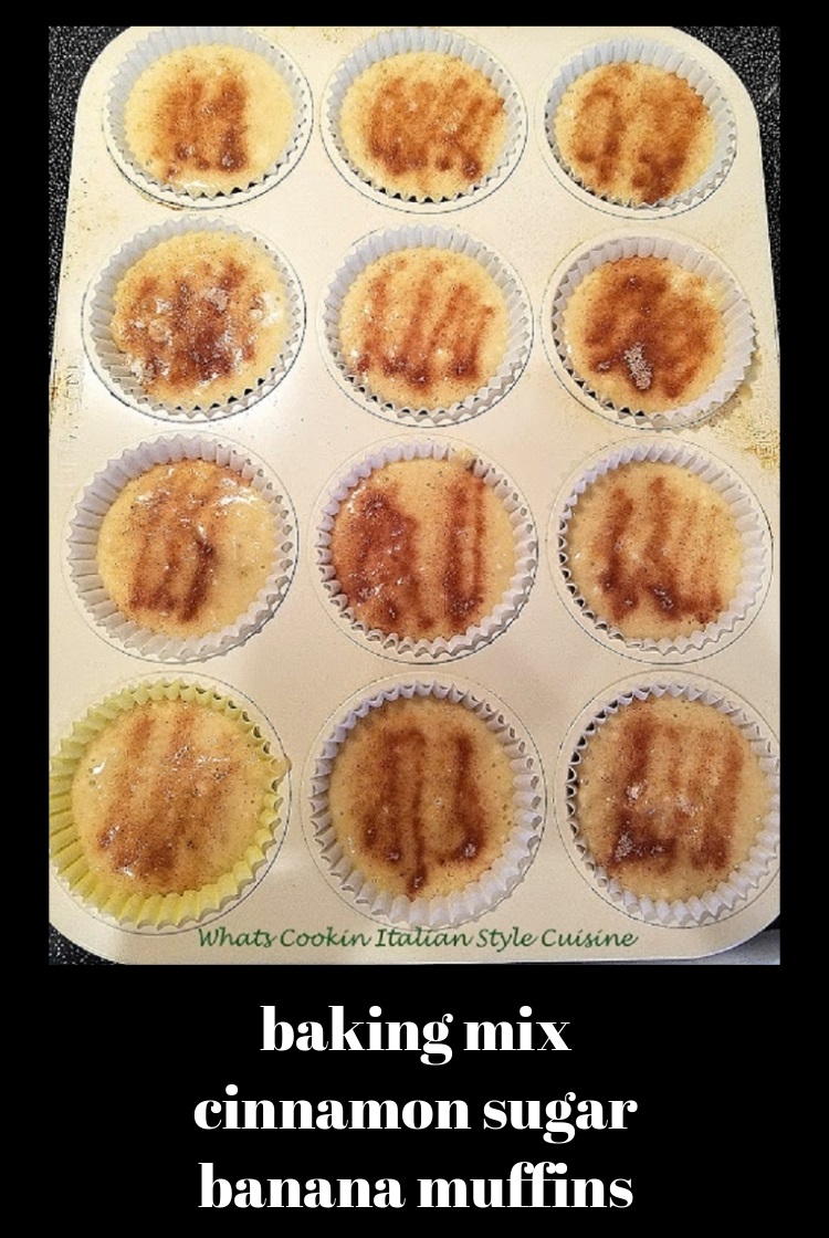  how to use aBaking Mix with Cinnamon Sugar  and Banana Muffins. these  are an easy muffin starting with baking mix. There is the addition of bananas and cinnamon to make these muffins semi homemade quick and easy
