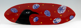 Oval Platter, Black Raven and Blue Eggs, Cathy Kiffney