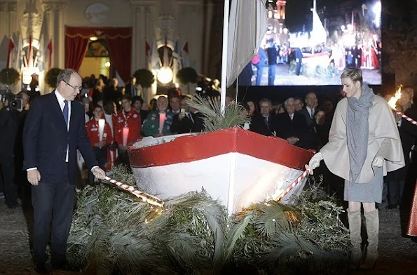 Princess Charlene of Monaco and Prince Albert II of Monaco attend the Sainte-Devote ceremony