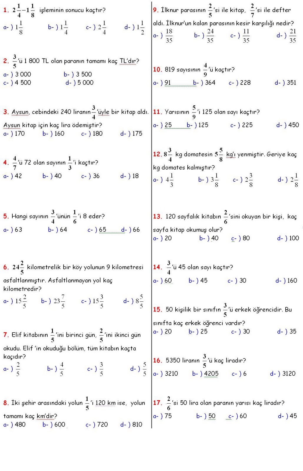 Egtim: 5. Sınıf Matematik Testleri