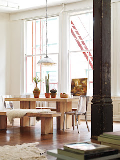 Perfect Dining Sets with Benches for A Contemporary Dining Room Awesome Wooden Dining Sets With Benches under the Modern Glossy Lamp near the Wide Glass Windows