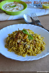 biryani mushroom kaalan cooker pressure onion raita cashews garnish fried serve