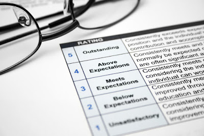 a partial view of a performance review rating form