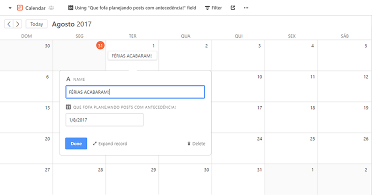 Calendário Editorial no Airtable