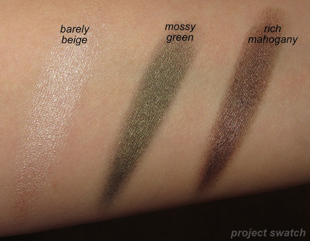 Maybelline Barely Beige, Mossy Green, Rich Mahogany - swatches