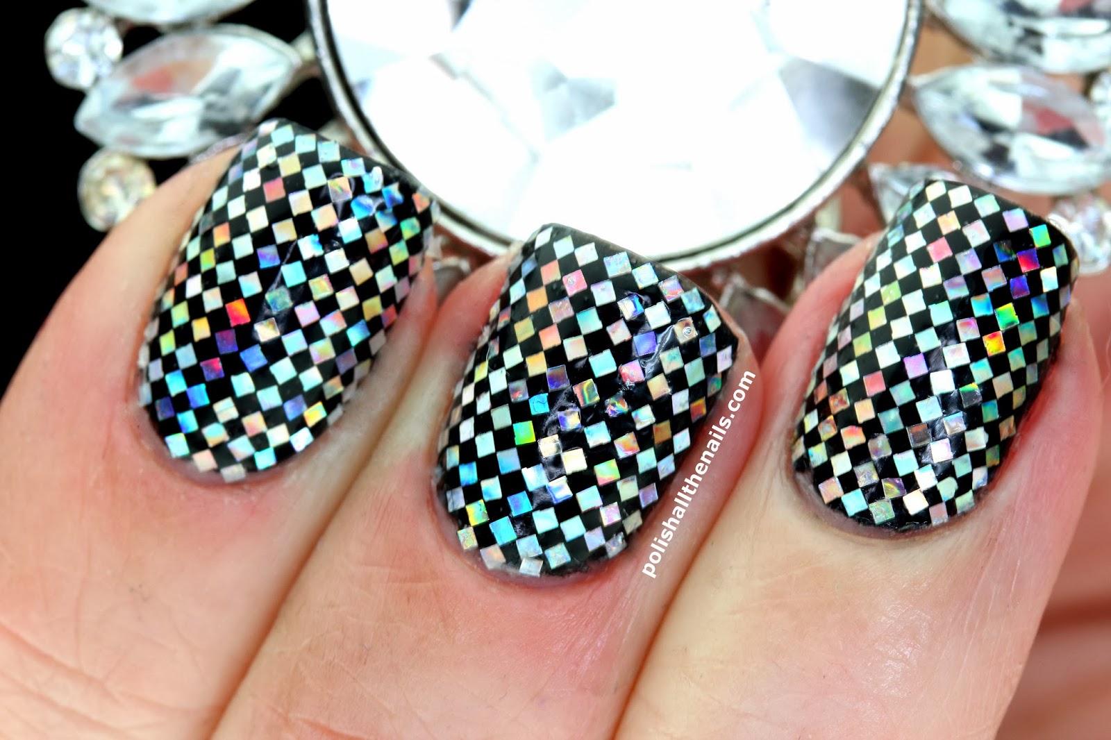 Nail Art: New Years Eve Nails with Sparkly Silver Holo Squares!