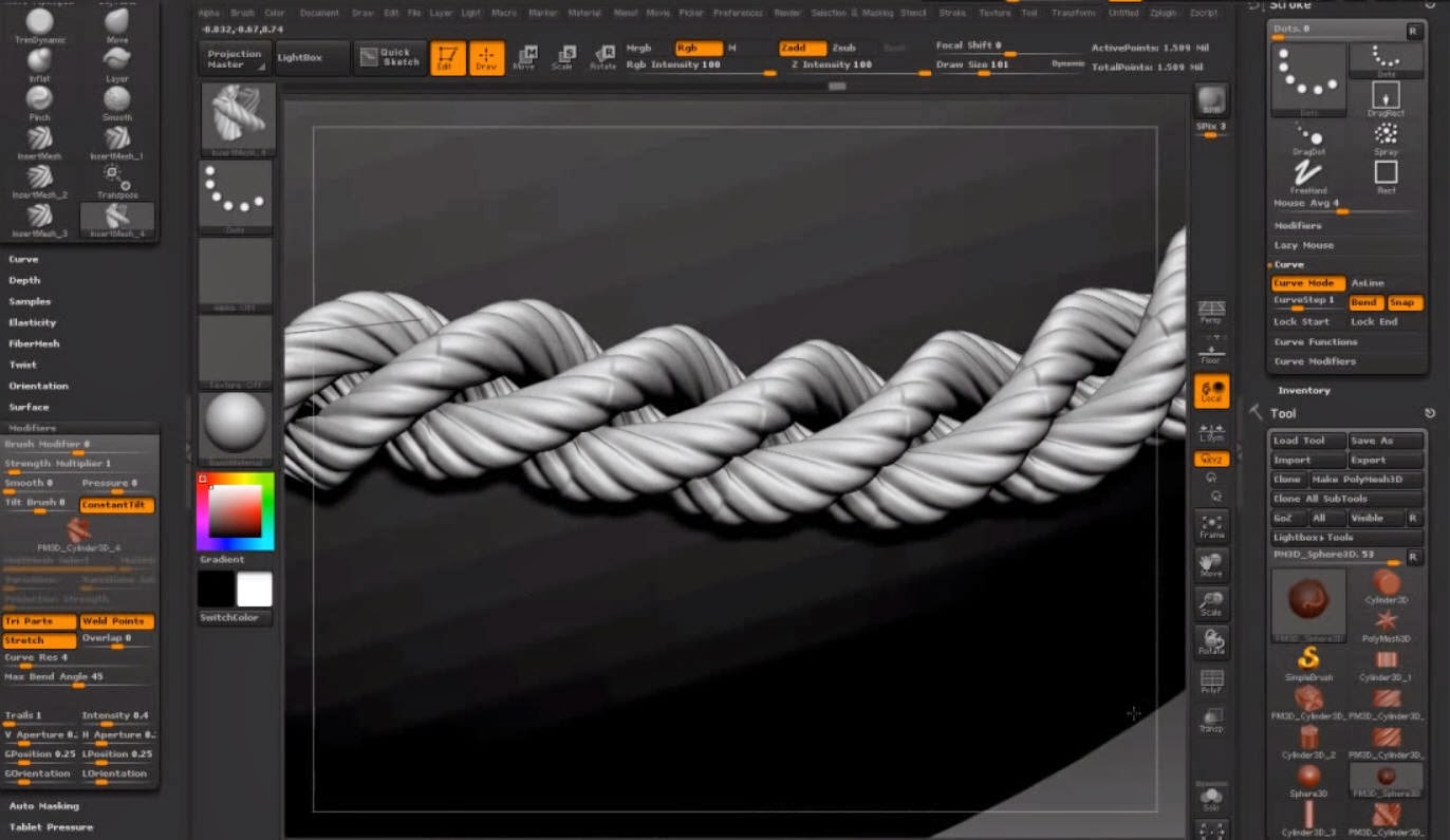 Modeling a braided rope in Zbrush CG TUTORIAL
