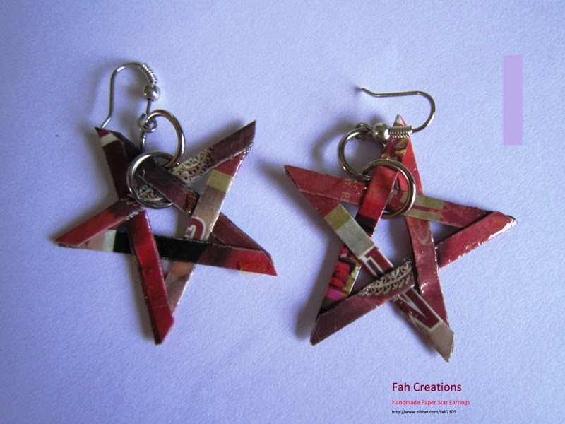 Fah Creations Handmade Paper Star Earrings
