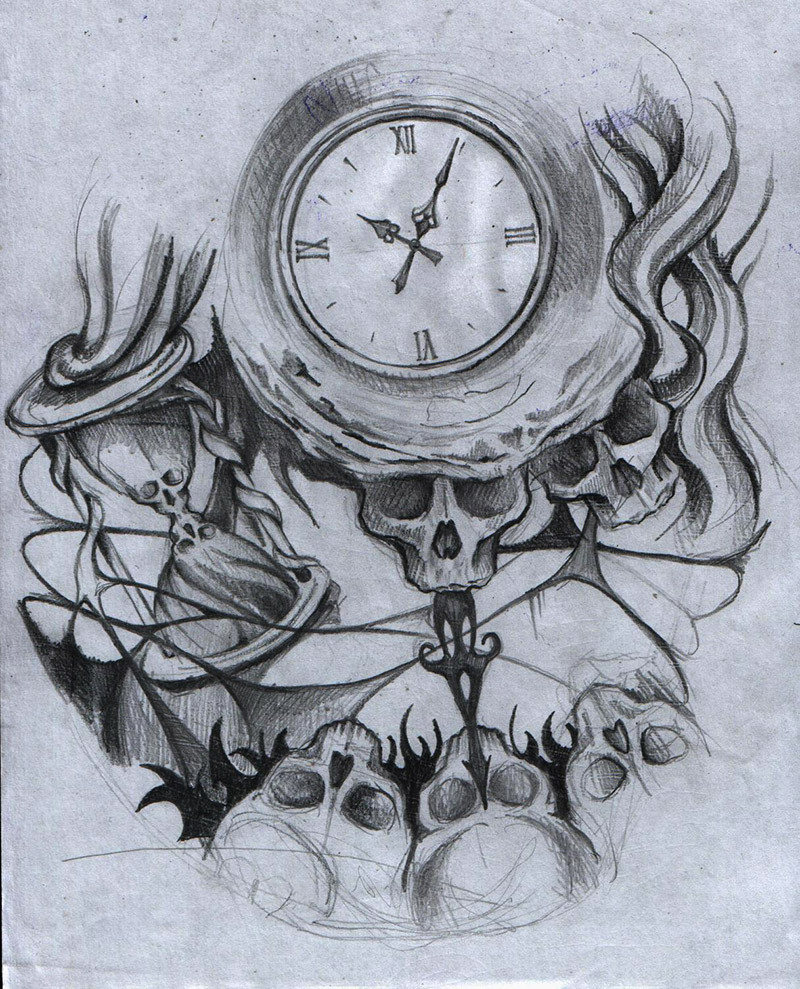 drawn-ssckull-clock-drawing-11.jpg (800×989) | Clock drawings, Tattoo ...