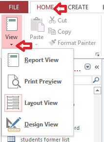 Available view for MS Access reports