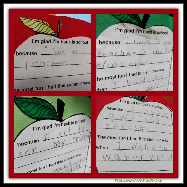 "I'm glad I'm back in school because...... " (First grade responses at RainbowsWithinReach)