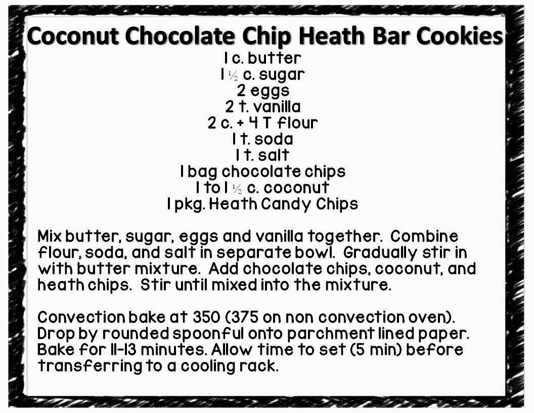Chit Chat and Chocolate Bars Coconut, Chocolate Chip, Heath Bar Cookie