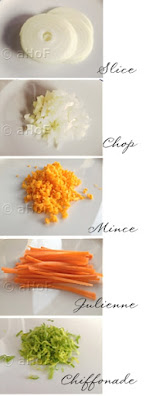 chiffonade, julienne, mince, chop, slice