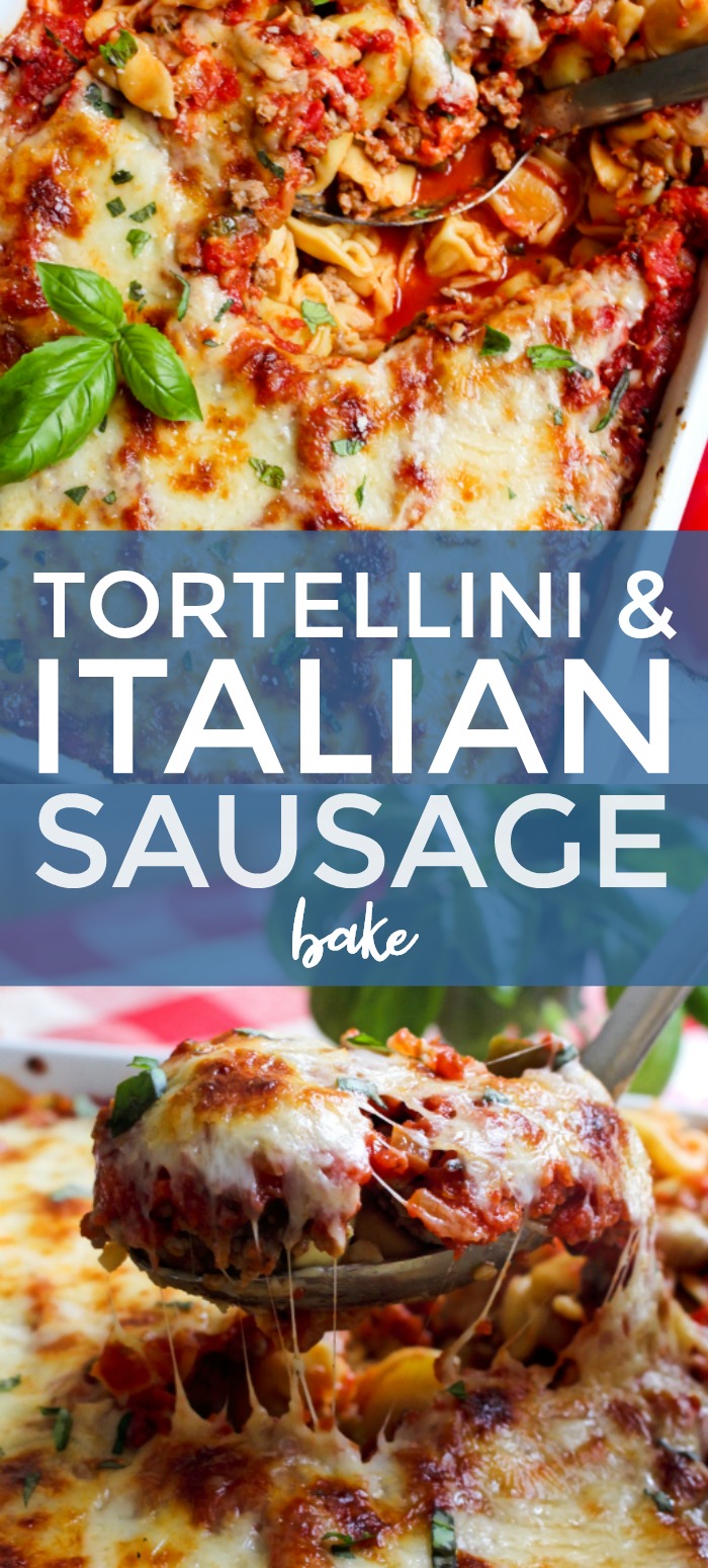Tortellini and Italian Sausage Bake | The Two Bite Club | #tortellini #pastacasserole This easy to make Tortellini and Italian Sausage Bake is hearty, comforting, and full of fresh Italian flavor! #tortellini #pastacasserole