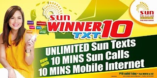 Sun Winner Text 10 promo with unli text and free Mobile Internet Sun Winner Text 10 promo with unli text and free Mobile Internet