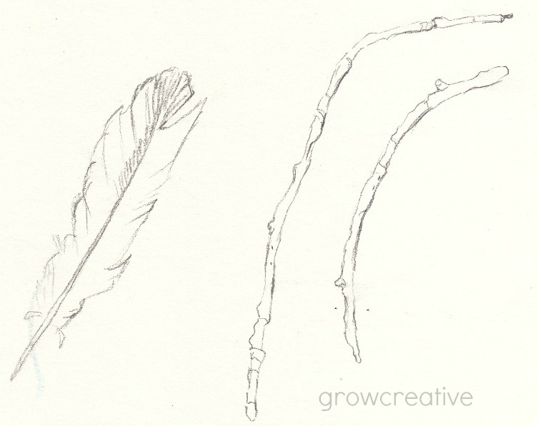 Feather and Twig Pencil Sketch
