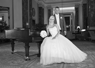 Wynyard Hall Grand Piano and wedding couple