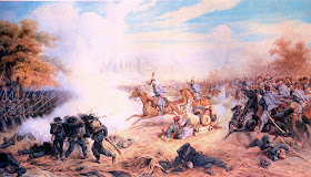 The Polish painter Juliusz Kossak's depiction of the Austrian 13th regiment attacking Italian bersaglieri during the battle