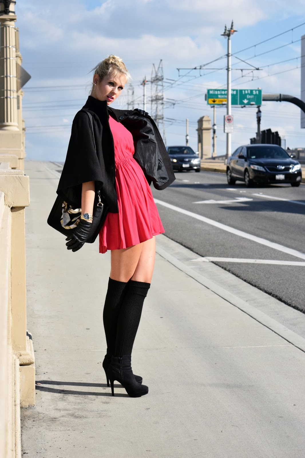 Valentine’s day, date night, red dress, cape, black cape, what to wear on valentine’s day