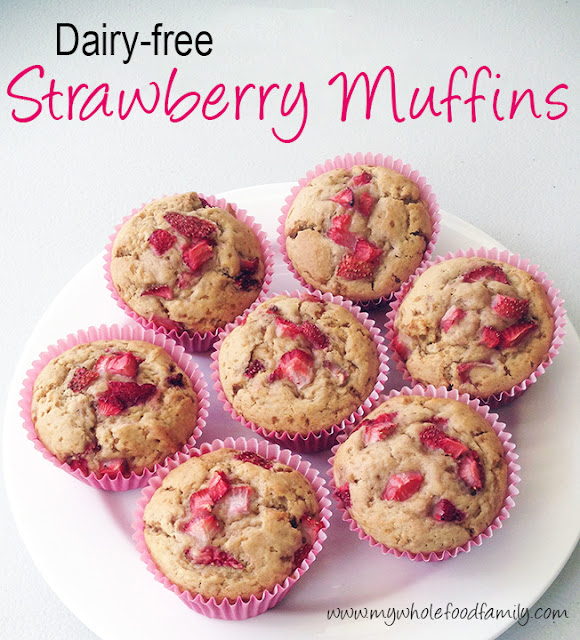 Dairy free Strawberry Muffins - wholefood - free from wheat and refined sugar - from www.mywholefoodfamily.com