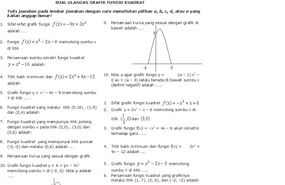 Contoh Soal: Soal Matematika Persamaan Kuadrat Smk