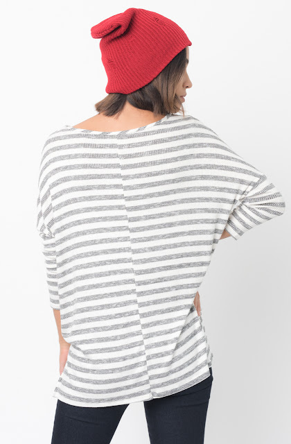 Shop for White Striped long sleeve pullover crew neck Tunic Online - $38 - on caralase.com