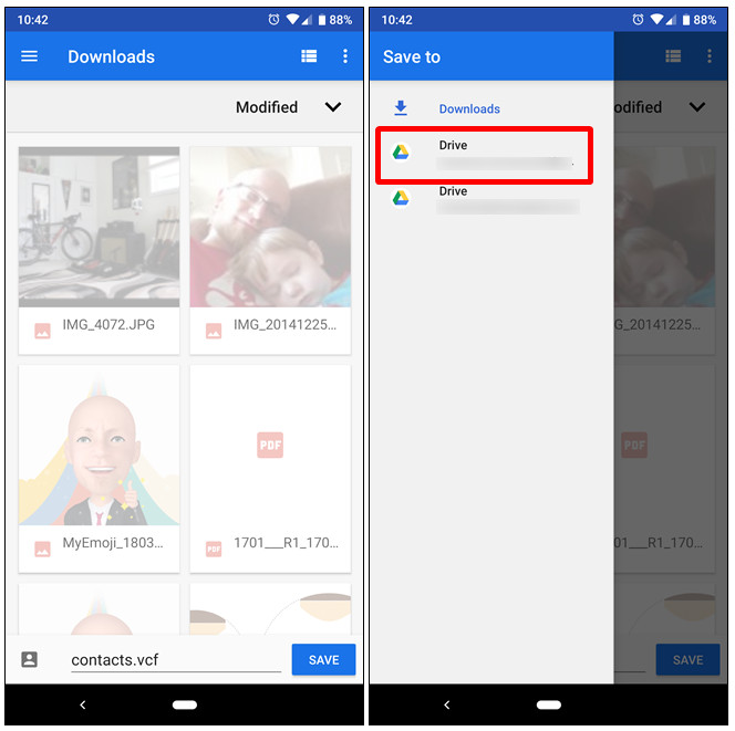 Copiare i contatti da Android su Google Drive