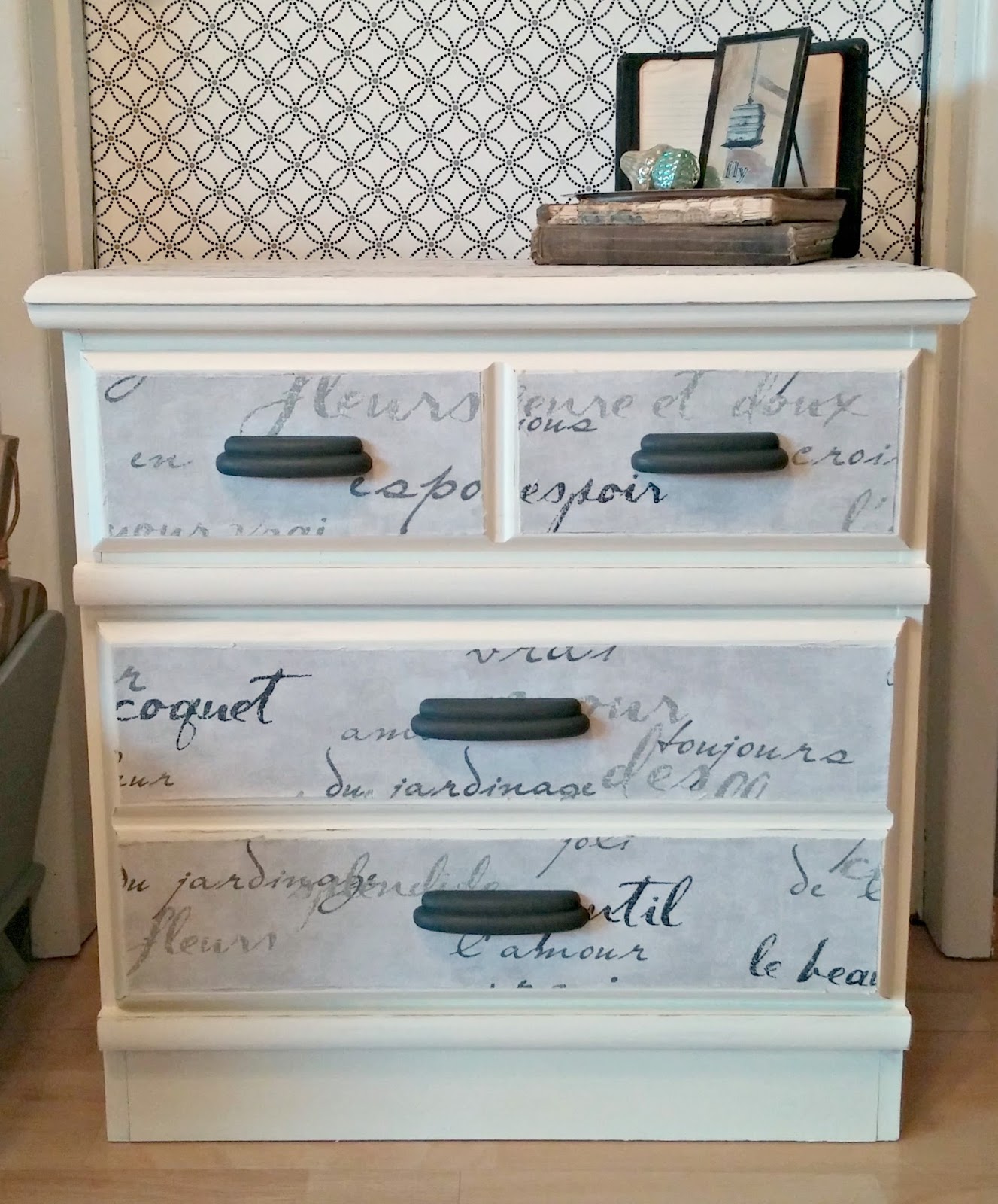 Nightstand Makeover with Fabric & Paint Little Vintage Cottage