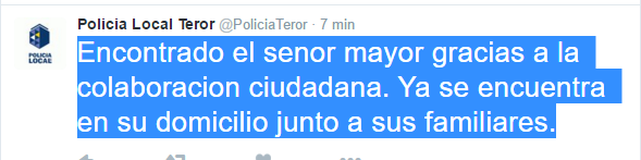Localizado el señor mayor desaparecido en Teror Localizado el señor mayor desaparecido en Teror