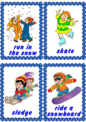 snow activities flashcard, English for kids
