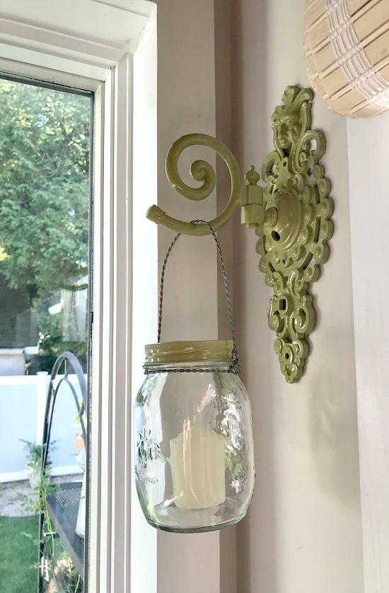 Repurposed Lamp Part into a Hanging Mason Jar Hanger
