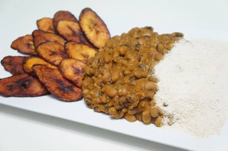 Beans And Garri With Plantain