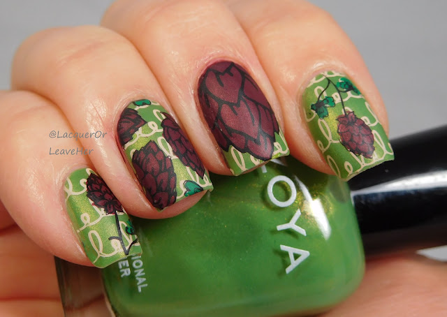 UberChic Beauty 26-01 over Zoya Midori, stamped with Messy Mansion polishes