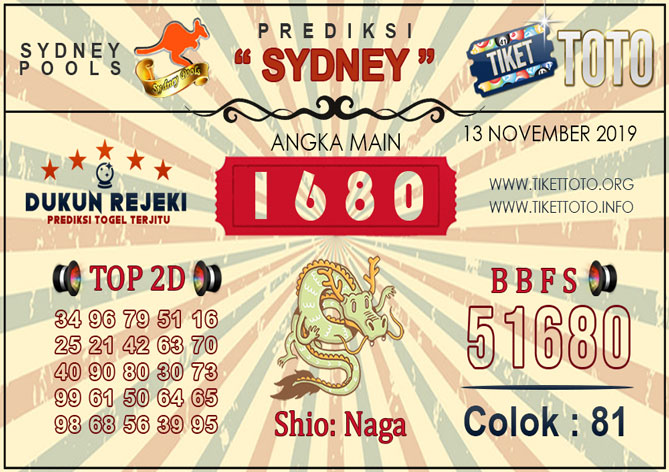 Prediksi Togel SYDNEY TIKETTOTO 13 NOVEMBER 2019
