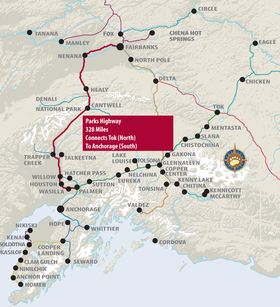 Maps of Alaska Roads By Bearfoot Guides Map of the Parks Highway, Alaska