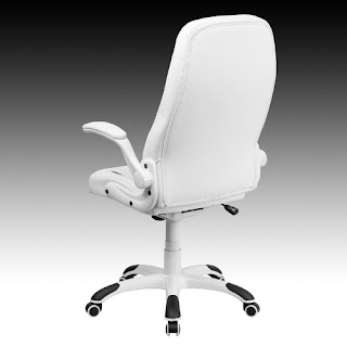 Back View Flash Furniture High Back White Leather Executive Swivel Chair with Flip-Up Arms