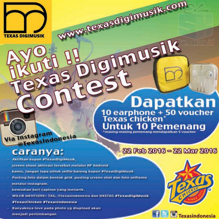 Kontes Texas Digimusik Berhadiah 10 Earphone & 50 Voucher Kontes Texas Digimusik Berhadiah 10 Earphone & 50 Voucher