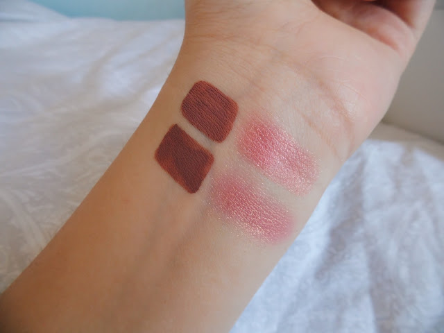swatch of lipstick and blush comparing pigment