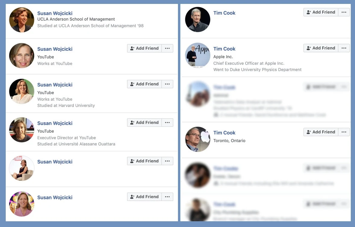 Facebook still unable to control fake accounts claiming to be tech execs like Tim Cook, Susan Wojcicki and more