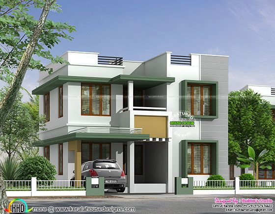 Simple flat roof house in Kerala