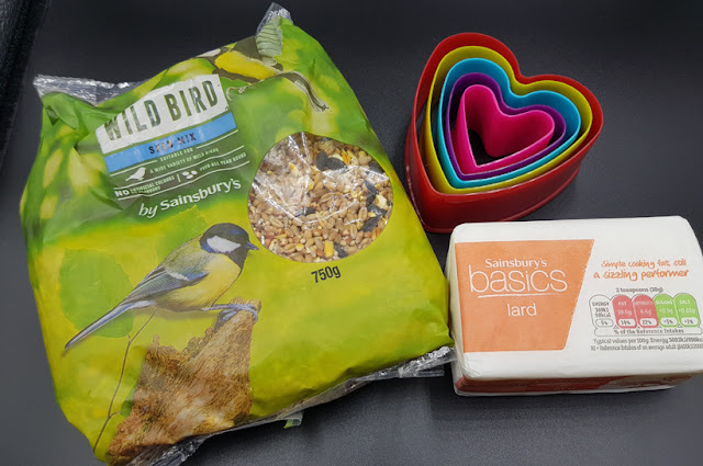 Materials needed to make heart shaped bird feeders