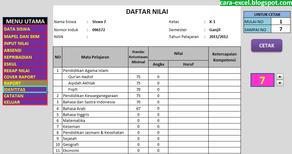 Cara Membuat Raport Pada Excel Cara Membuat Raport Pada Excel
